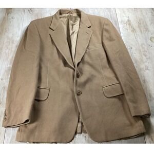 Mens Classic Tan Wool Cashmere Blend Blazer Jacket Two Button Pockets Made USA